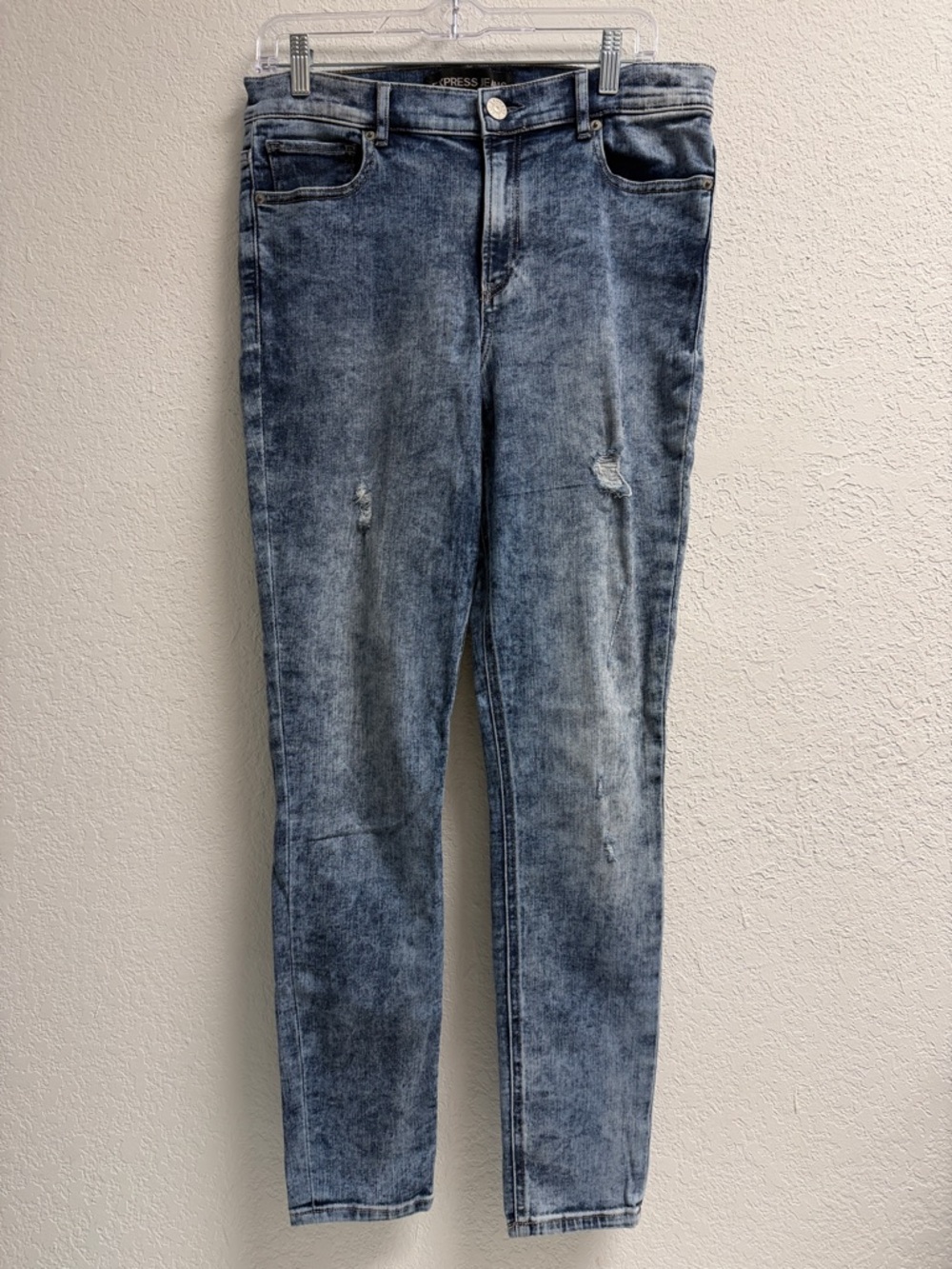 Express Women's High Rise Acid Wash Skinny Jeans - Blue Gray 10